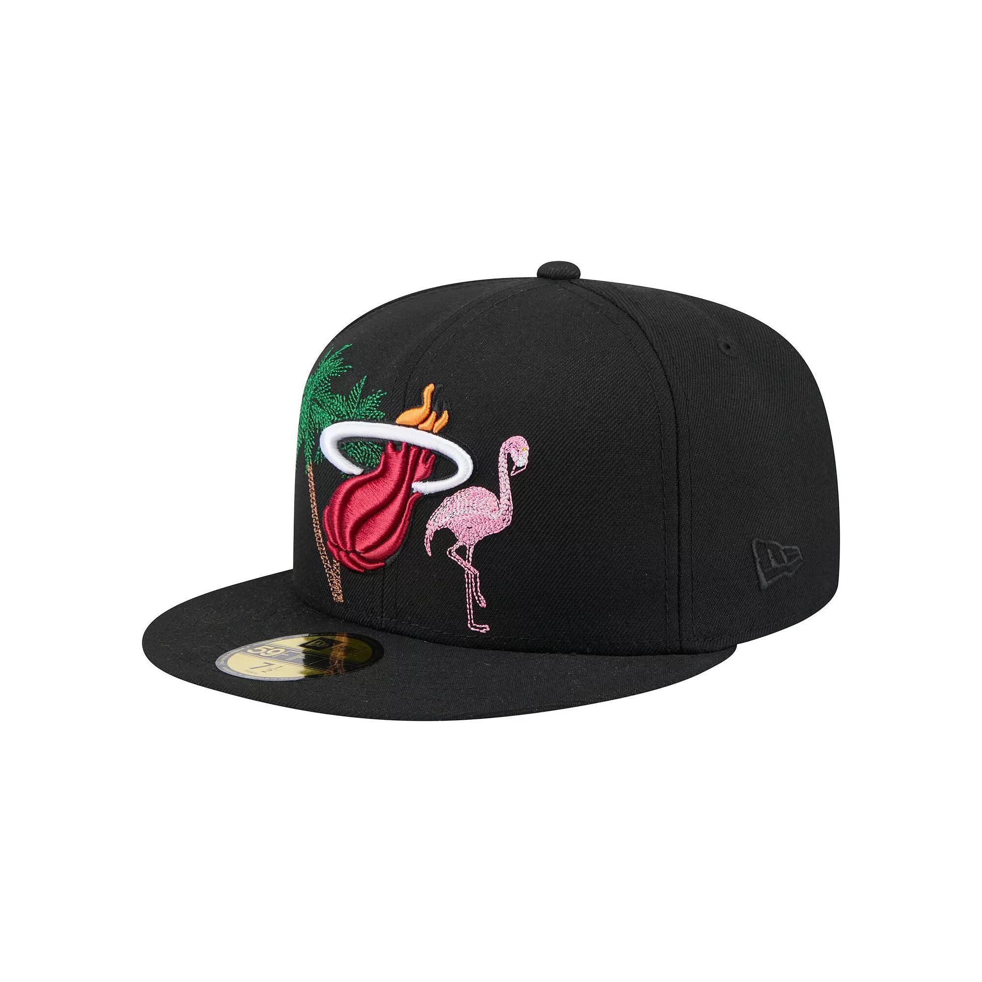 Men's New Era Black Miami Heat State Stitch 59FIFTY Fitted Hat, Size: 6 7/8 Product Image