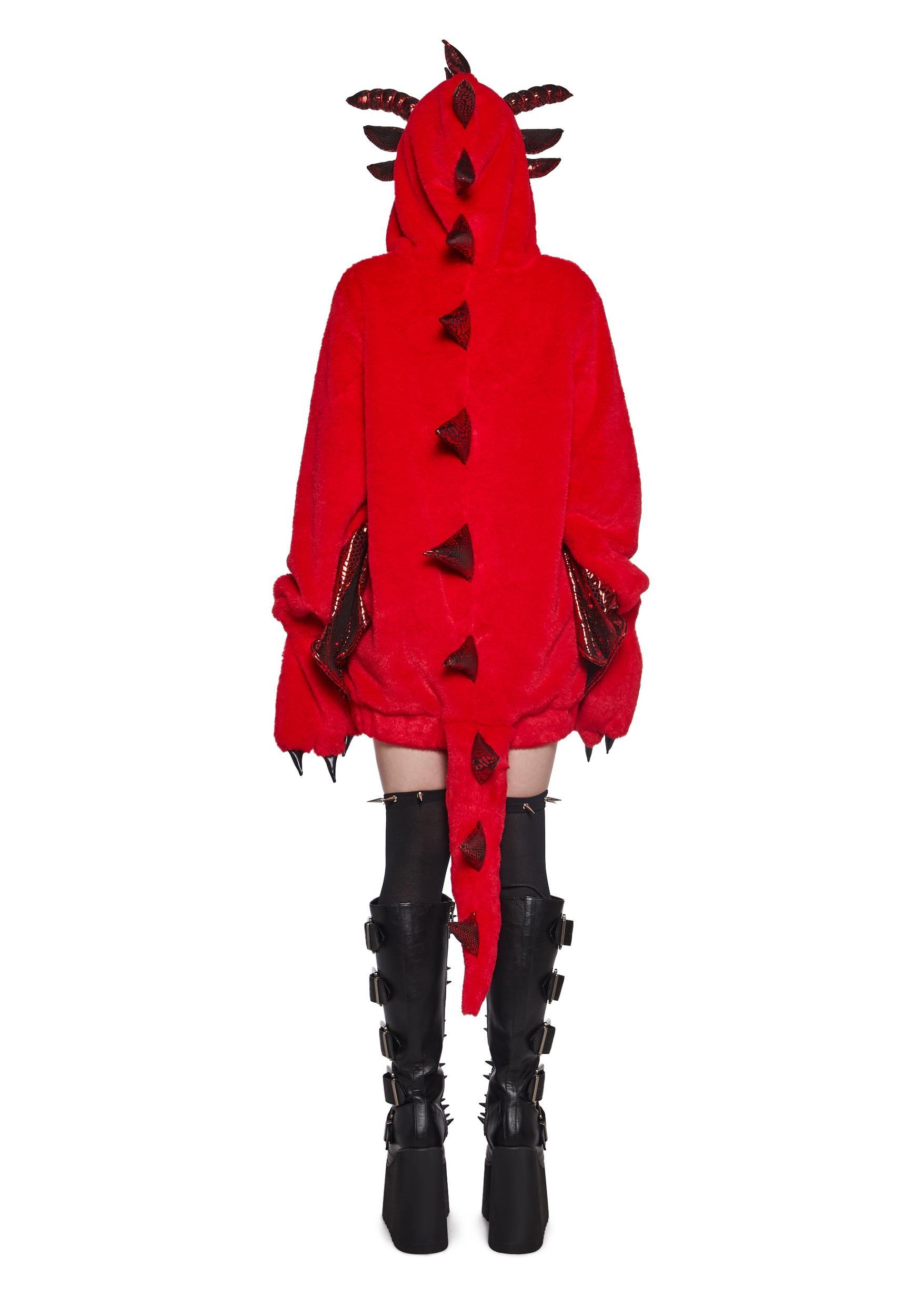 Sexy Womens Dragon Faux Fur Hoodie - Red Product Image