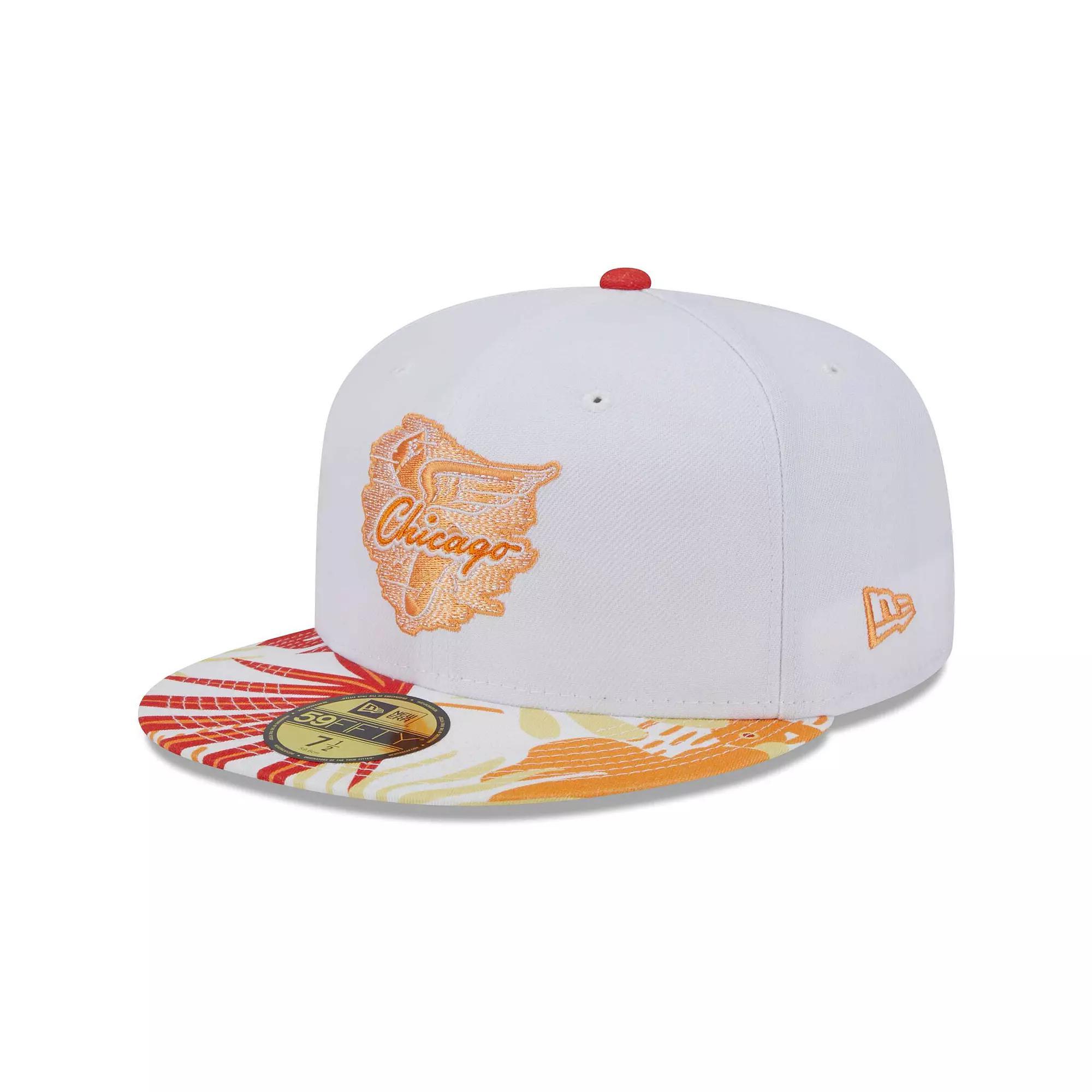 Men's New Era White/Orange Chicago White Sox Flamingo 59FIFTY Fitted Hat, Size: 7 Product Image