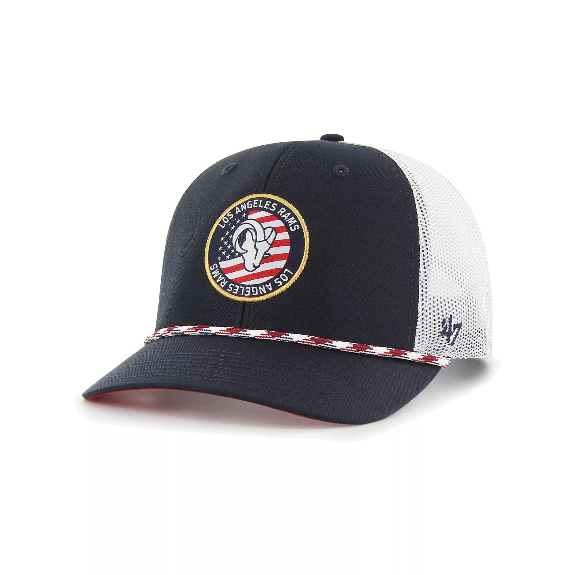 Men's '47  Navy/White Los Angeles Rams Union Patch Trucker Adjustable Hat, Blue Product Image