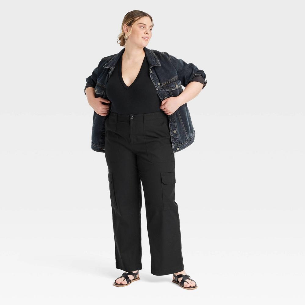Womens Mid-Rise Straight Leg Utility Cargo Pants - Universal Thread Black 22 Product Image