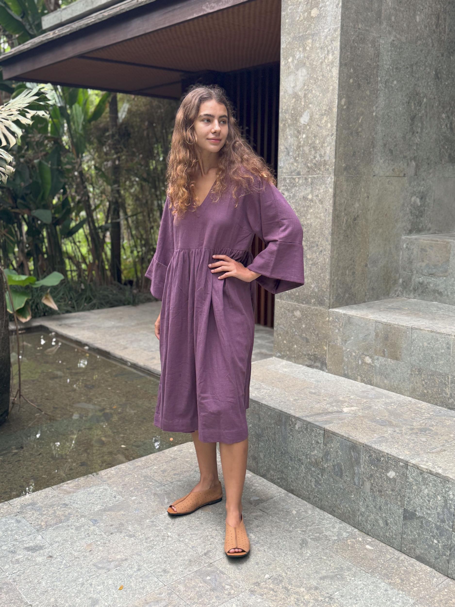 Purple Gathered Dress Product Image