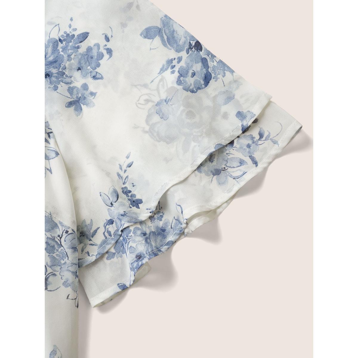 Plus Size Originalwhite Chiffon Floral Tiered Ruffles Raglan Sleeve Blouse Women Elegant Half Sleeve Round Neck Everyday Blouses BloomChic 28/5X Product Image