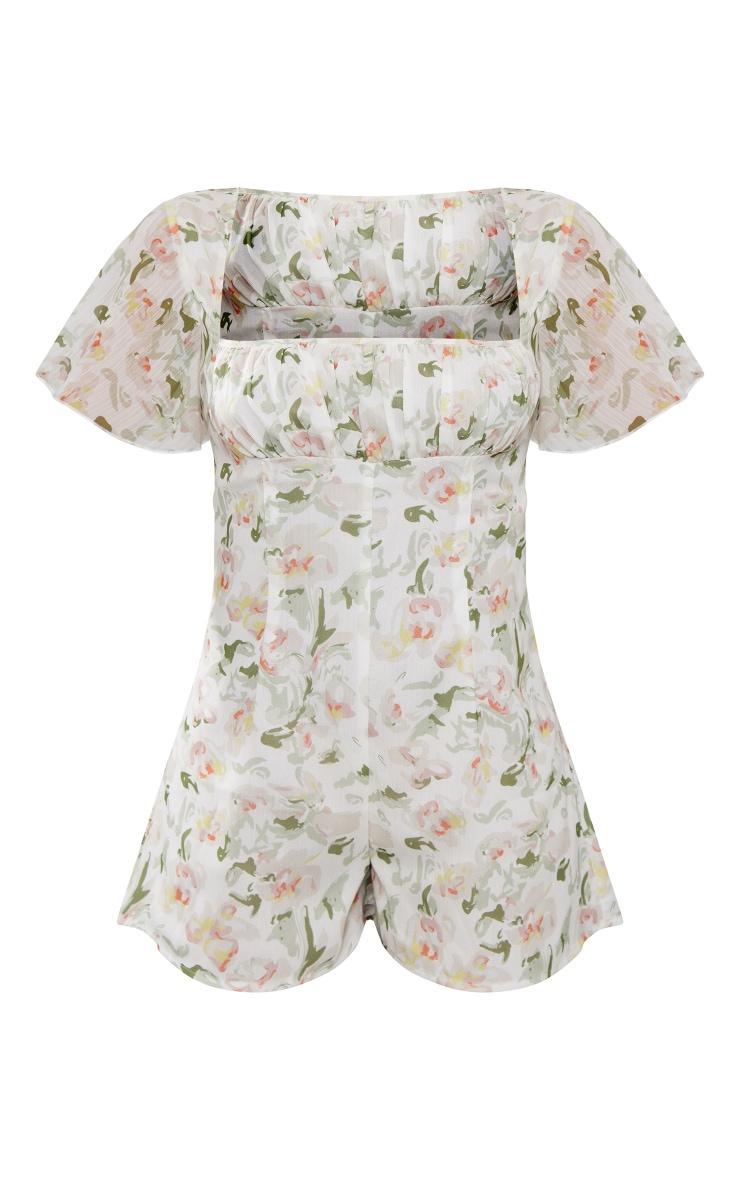 Multi Floral Print Chiffon Ruched Bust Romper Product Image