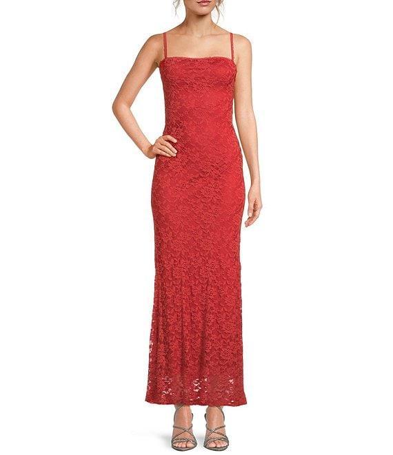 NIA Vetiver Square Neck Lace Long Dress Product Image