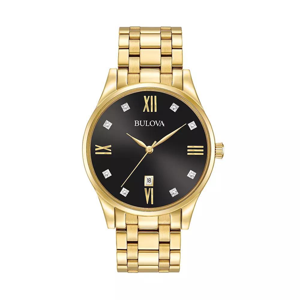 Bulova Mens Diamond Stainless Steel Watch - 97D108, Gold Tone Product Image