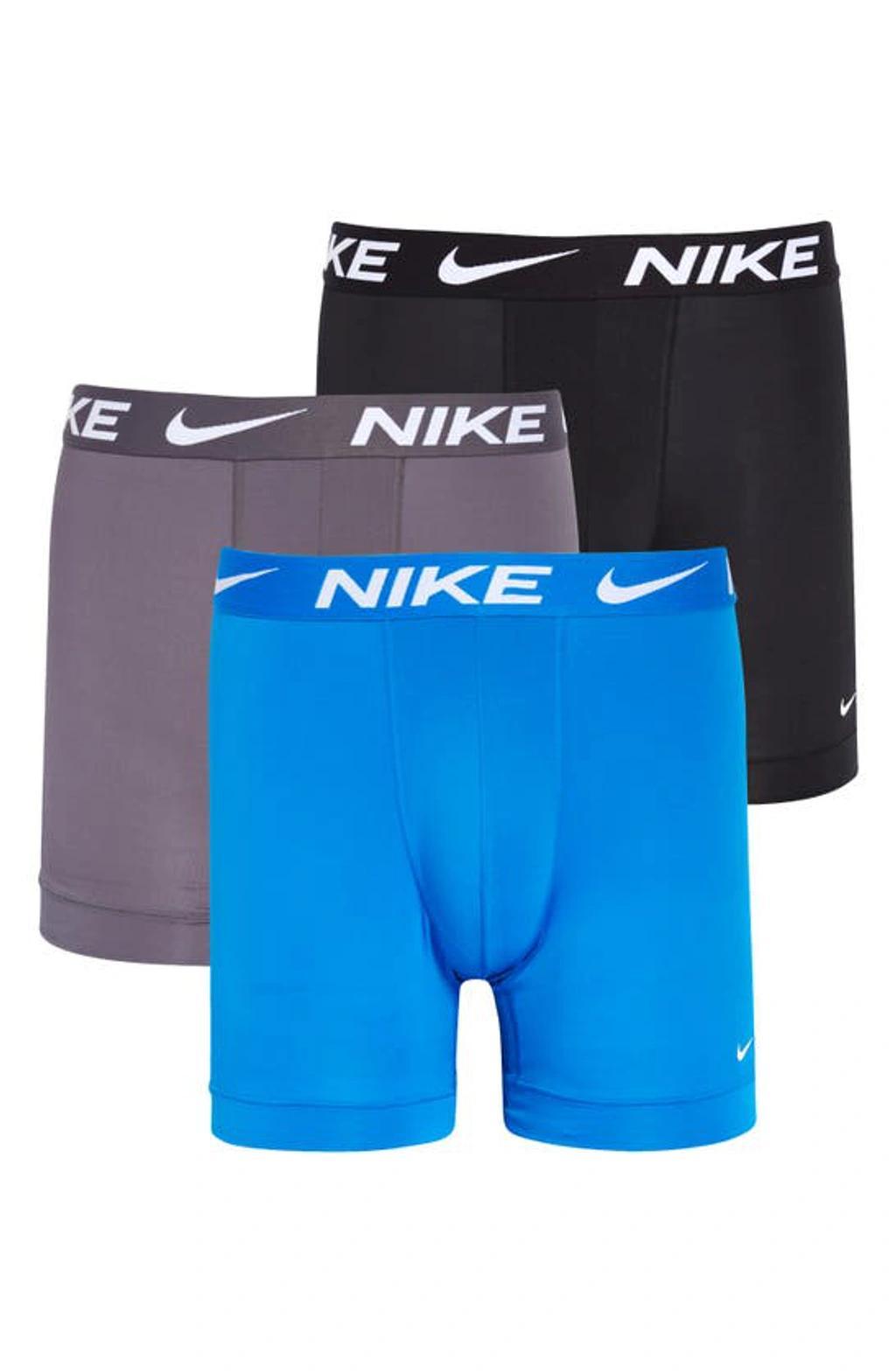 Men's Nike Dri-FIT Essential 3-pack Microfiber Boxer Briefs, Size: XXL, Nike Logo Grey Black Product Image