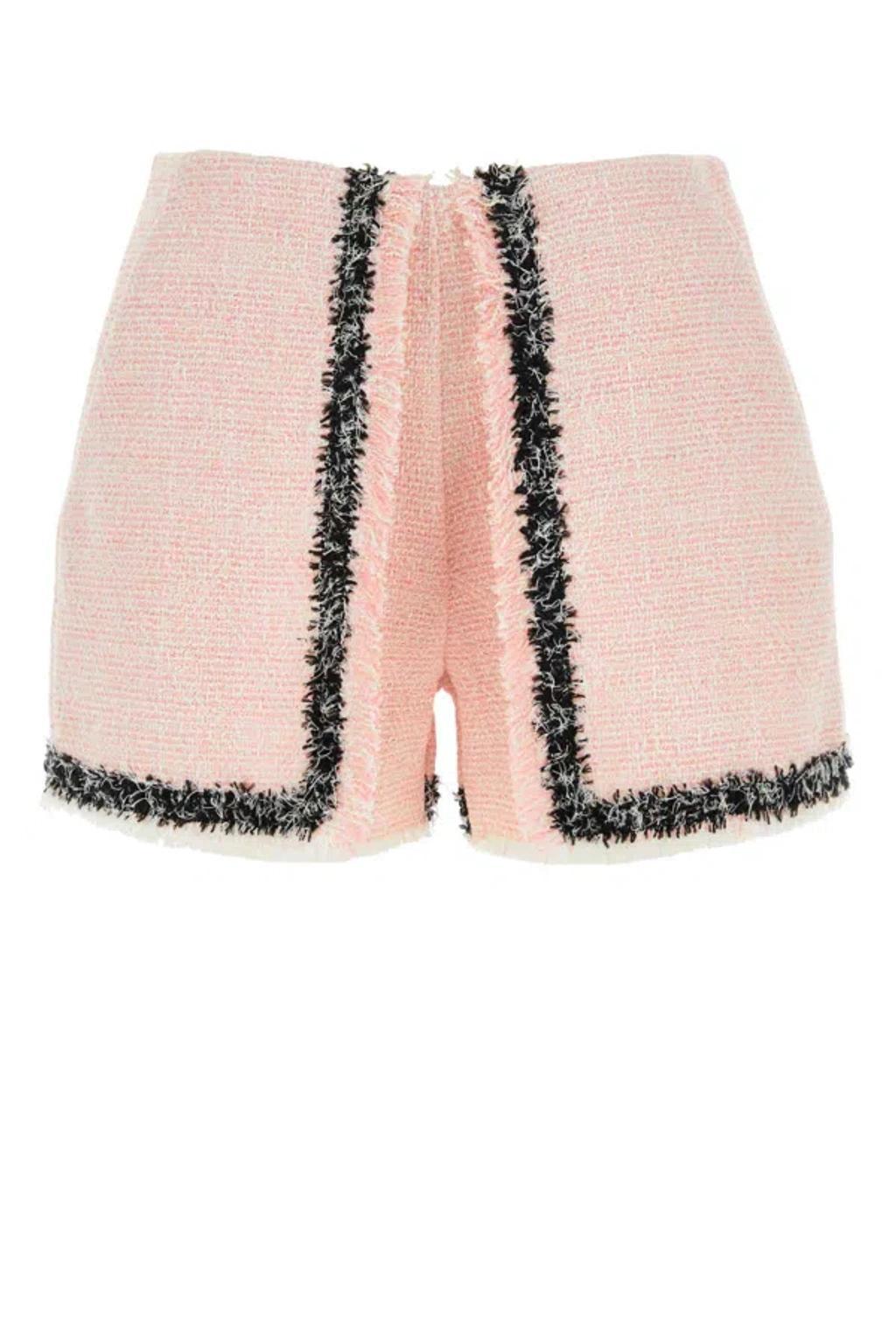 MSGM Frayed-edge Tweed Mini Shorts In Pink Product Image
