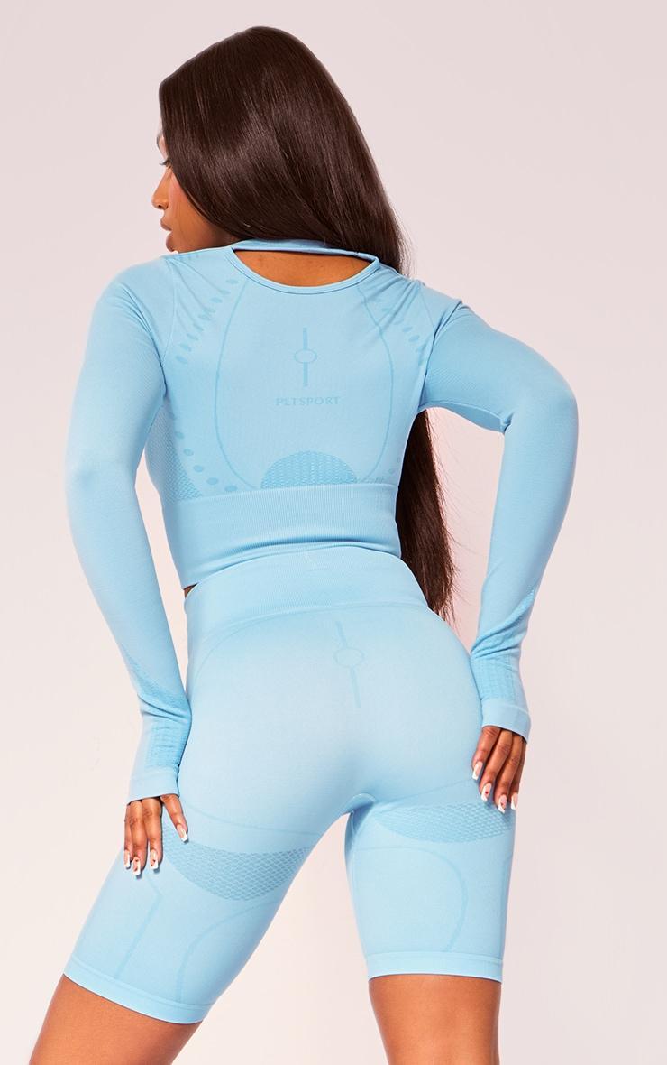 PLT SPORT Bright Blue Seamless Contrast Detail Long Sleeve Crop Top Product Image