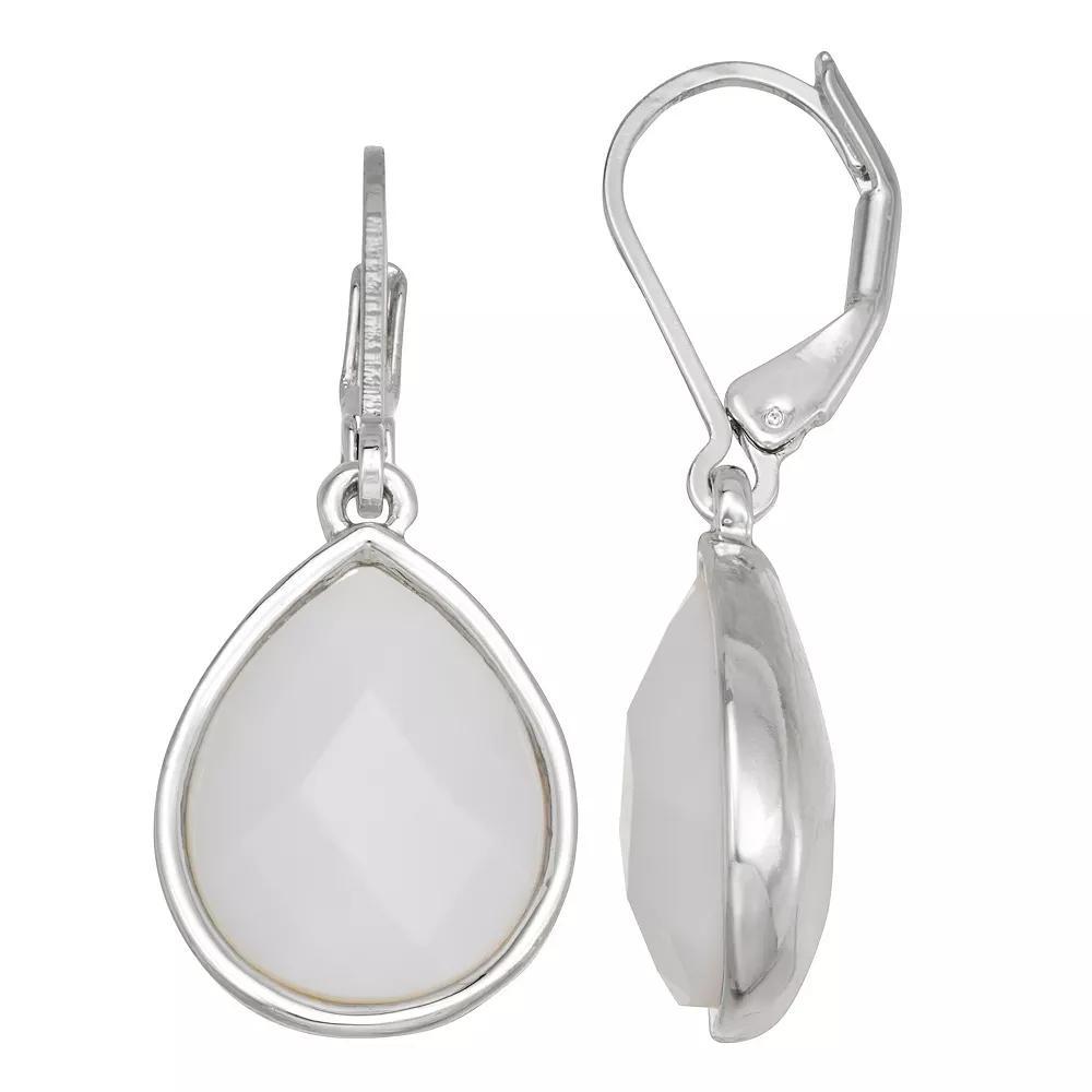 Napier Silver Tone Royal Single Drop Leverback Earrings, Women's, White Product Image