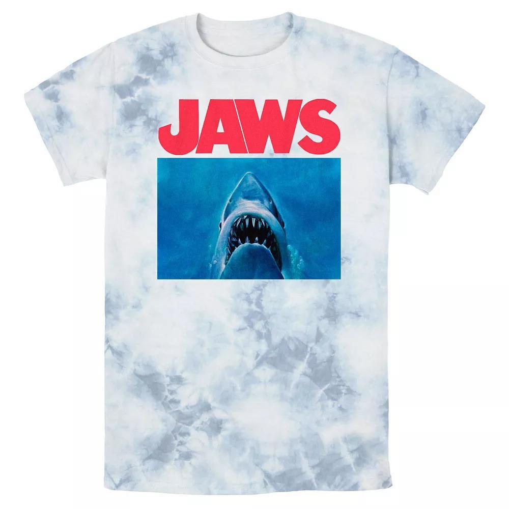Men's Jaws Shark Underwater Poster Bombard Wash Graphic Tee, Size: Medium, White Blue Product Image
