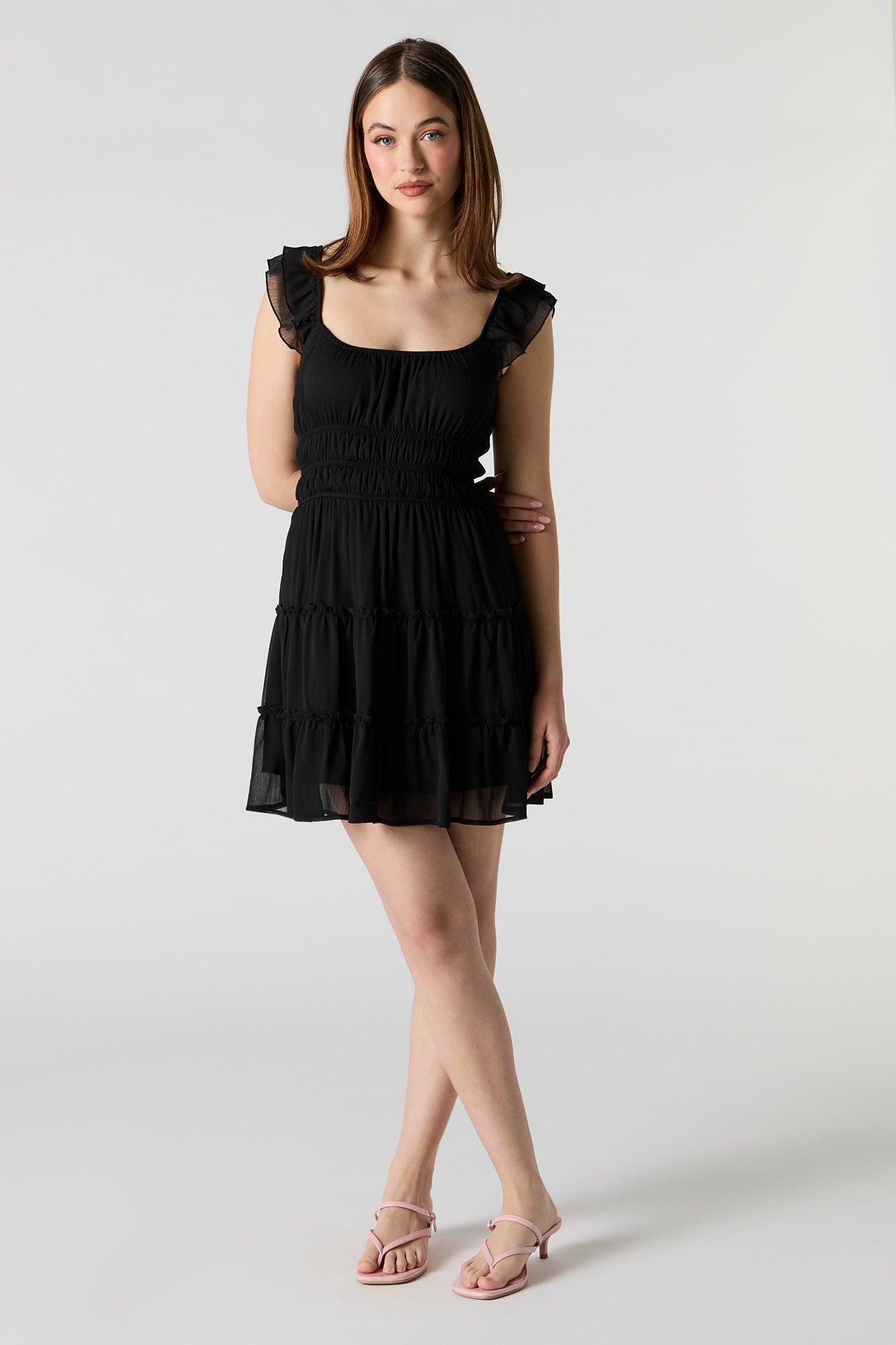 Chiffon Tiered Flutter Sleeve Mini Dress Female Product Image