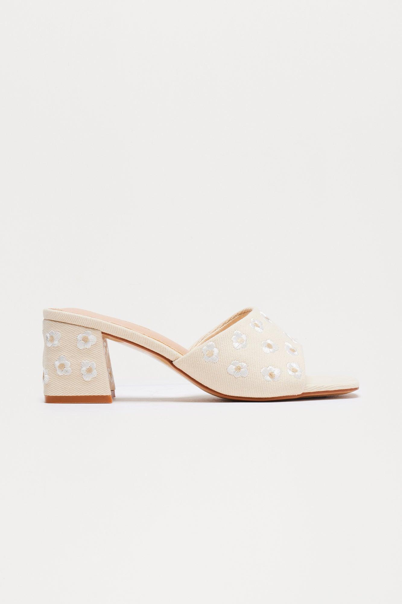 Kiva Floral Mules - Beige Product Image