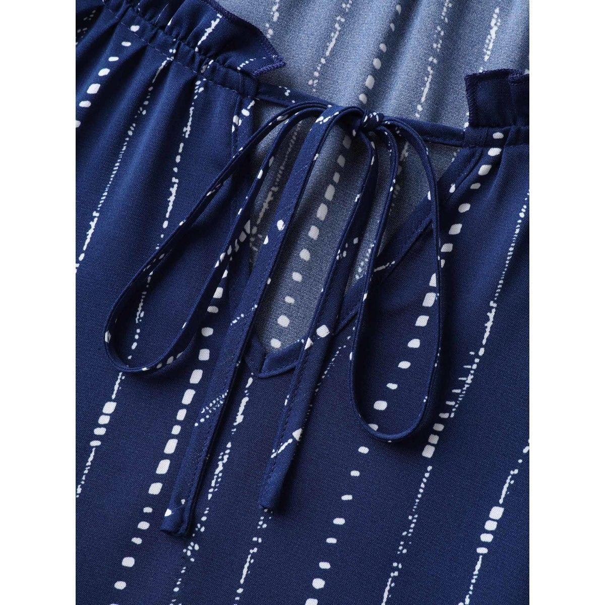 Plus Size DarkBlue Textured Notched Collar Tie Puffy Blouse Women Short sleeve Notched collar Work Blouses BloomChic 12/L Product Image
