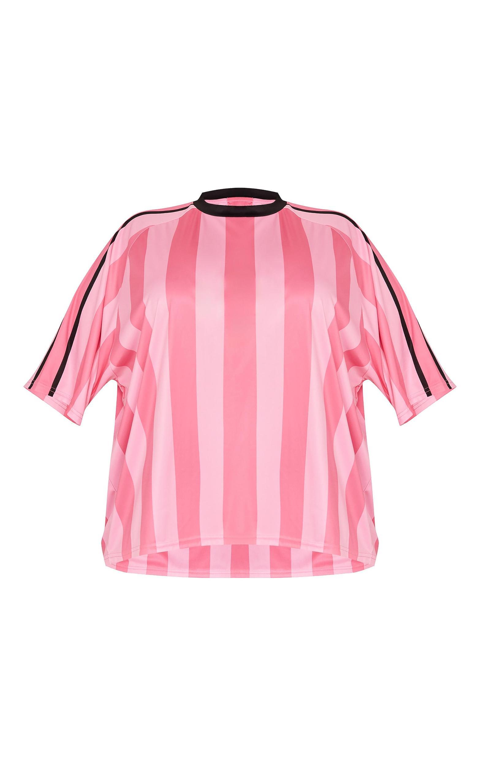 Plus Pink Striped Oversized Football T-shirt Product Image
