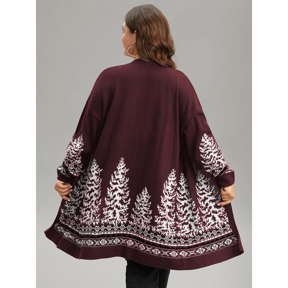 Plus Size Christmas Trees Contrast Cardigan Scarlet Women Casual Loose Long Sleeve Festival-Christmas Cardigans BloomChic 30/6X Product Image