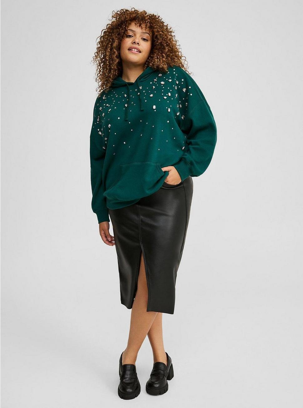 Drop Shoulder Rhinestone Hoodie Product Image