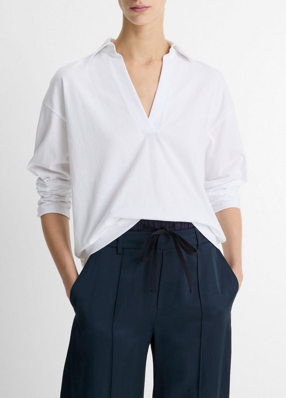 Easy Pima Cotton Long-Sleeve Polo Shirt Product Image