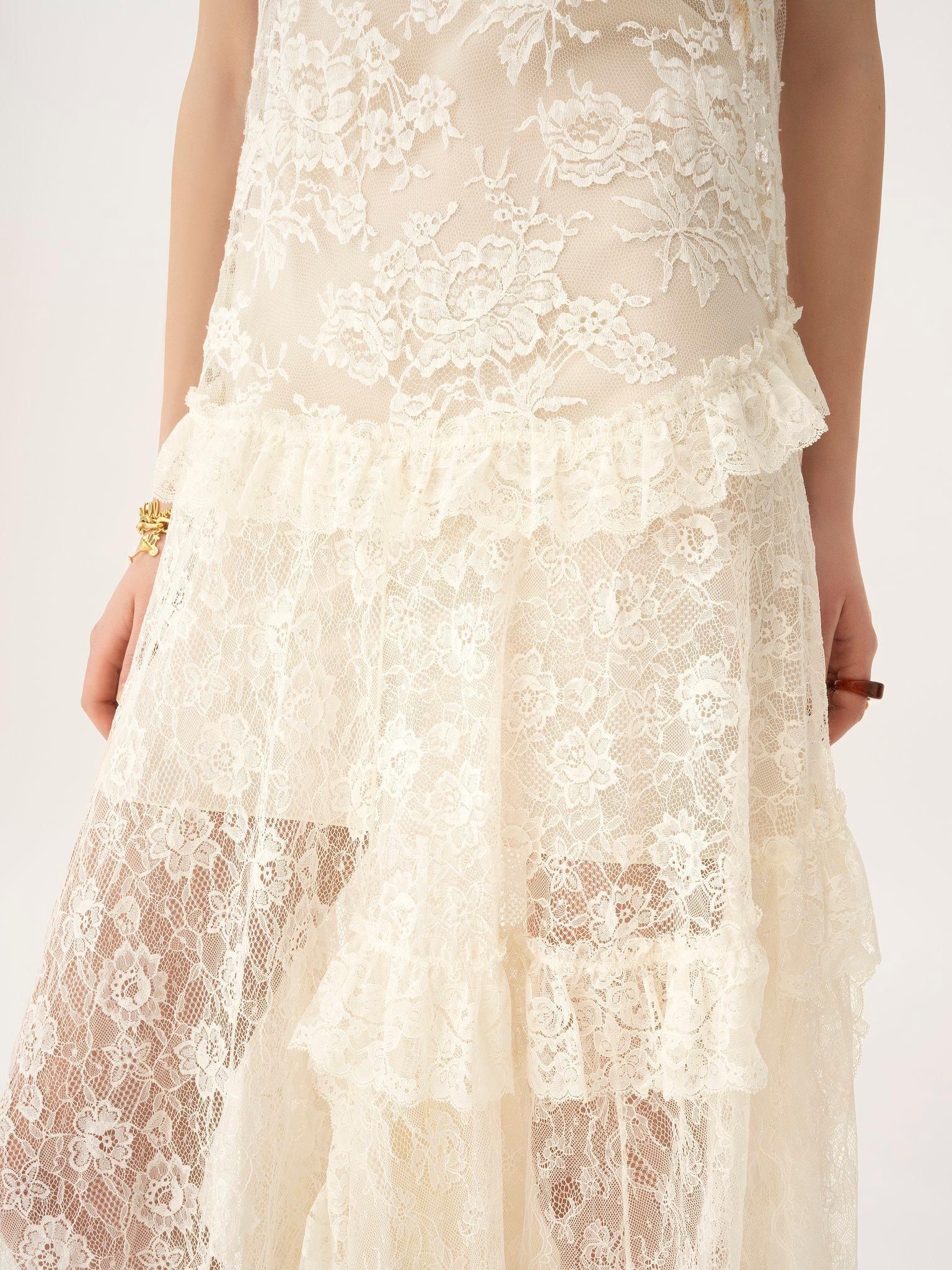 Thin-strap long dress in embroidered lace Product Image