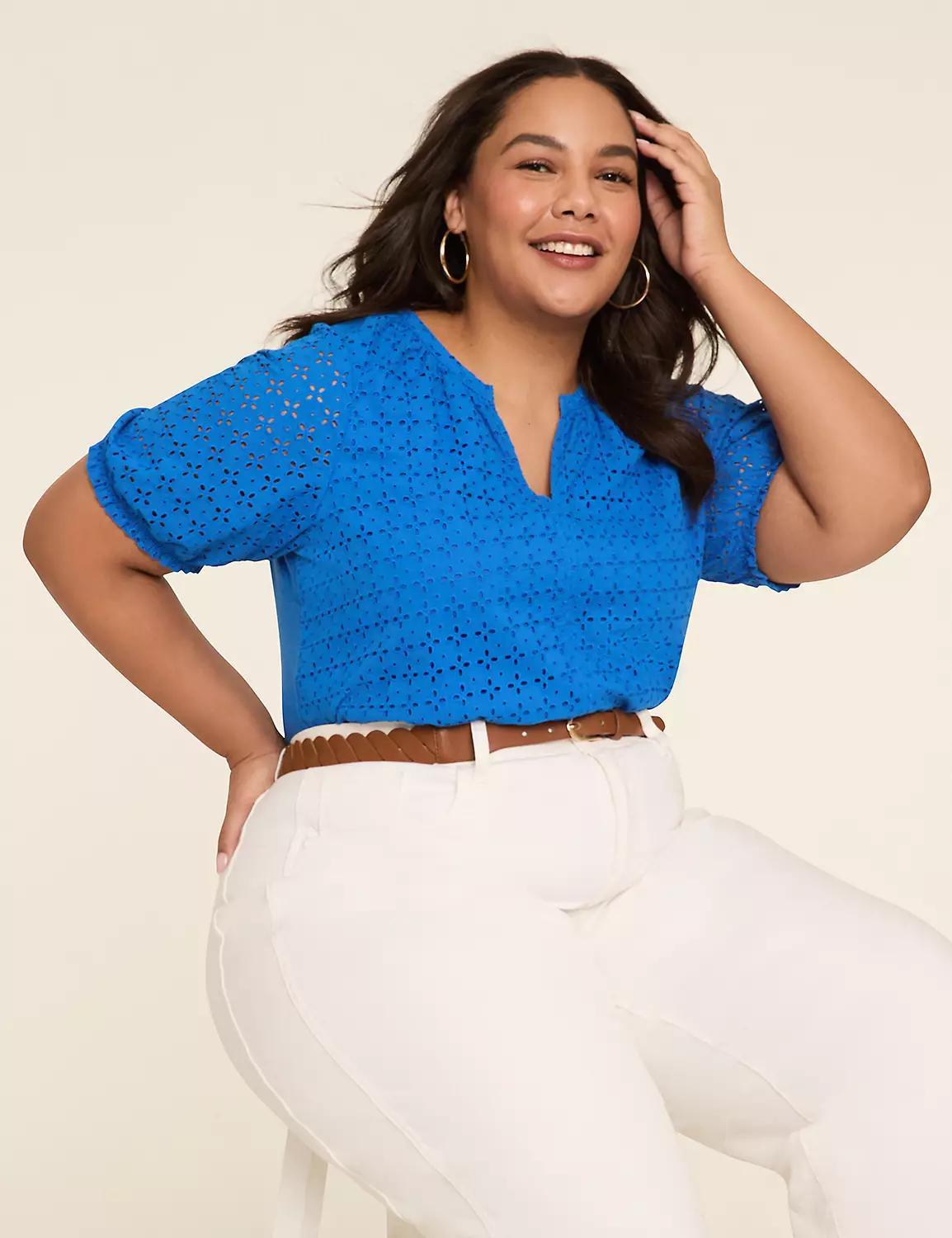 Eyelet & Knit Notch-Neck Top Product Image