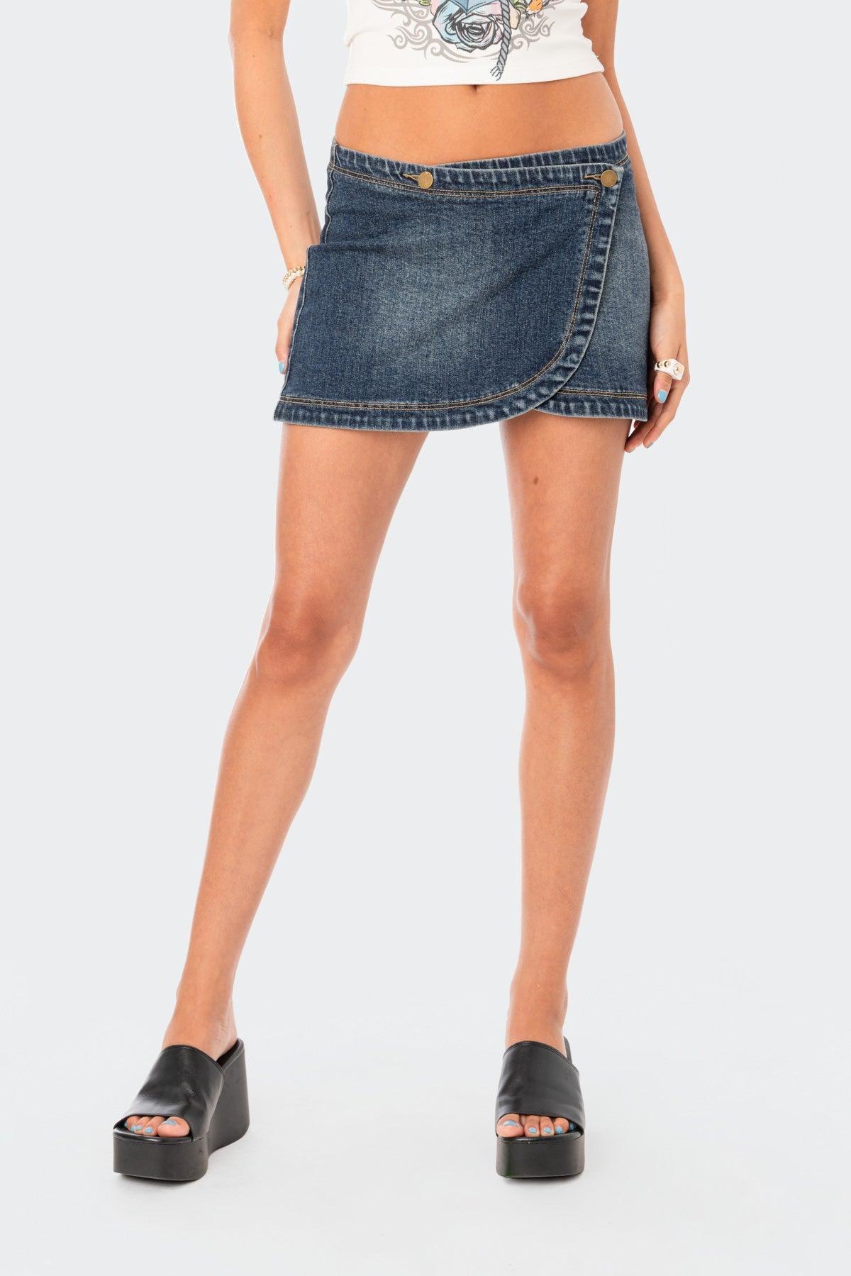 Wrap Low-Rise Denim Mini Skirt Product Image