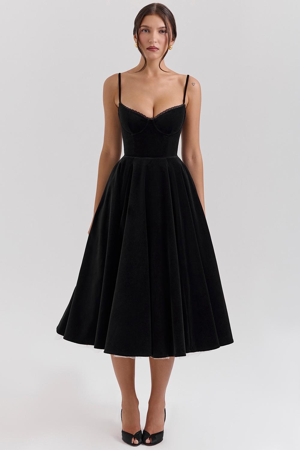 Mademoiselle Black Velvet Tulle Midi Dress + Bolero Product Image
