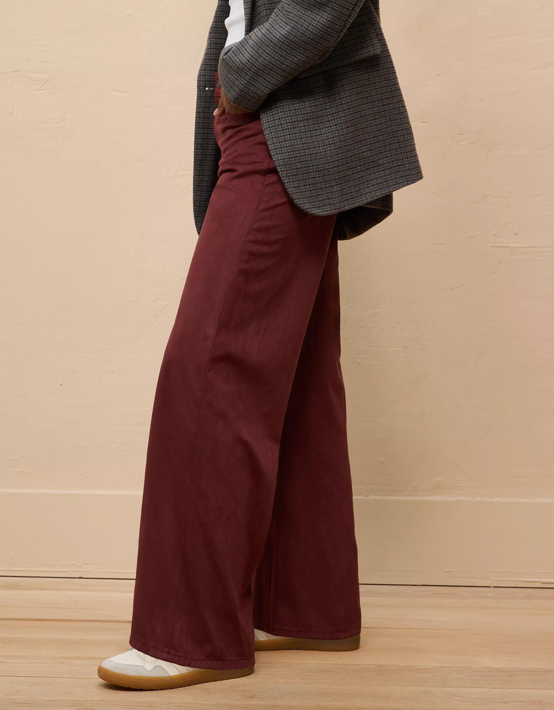 AE Dreamy Drape Sueded High-Waisted Baggy Wide-Leg Pant Product Image