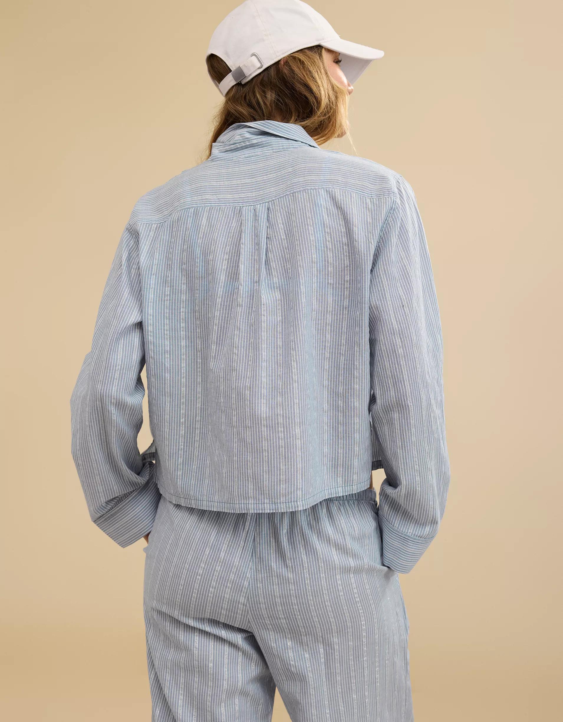 Aerie Off-Duty Poplin Tie Front Pajama Shirt Product Image