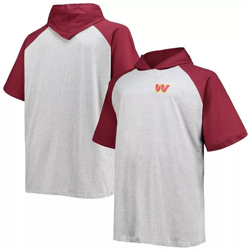 Men's Fanatics Branded Heathered Gray/Burgundy Washington Commanders Big & Tall Raglan Pullover Short Sleeve Hoodie, Size: XLT, Wft Grey Product Image