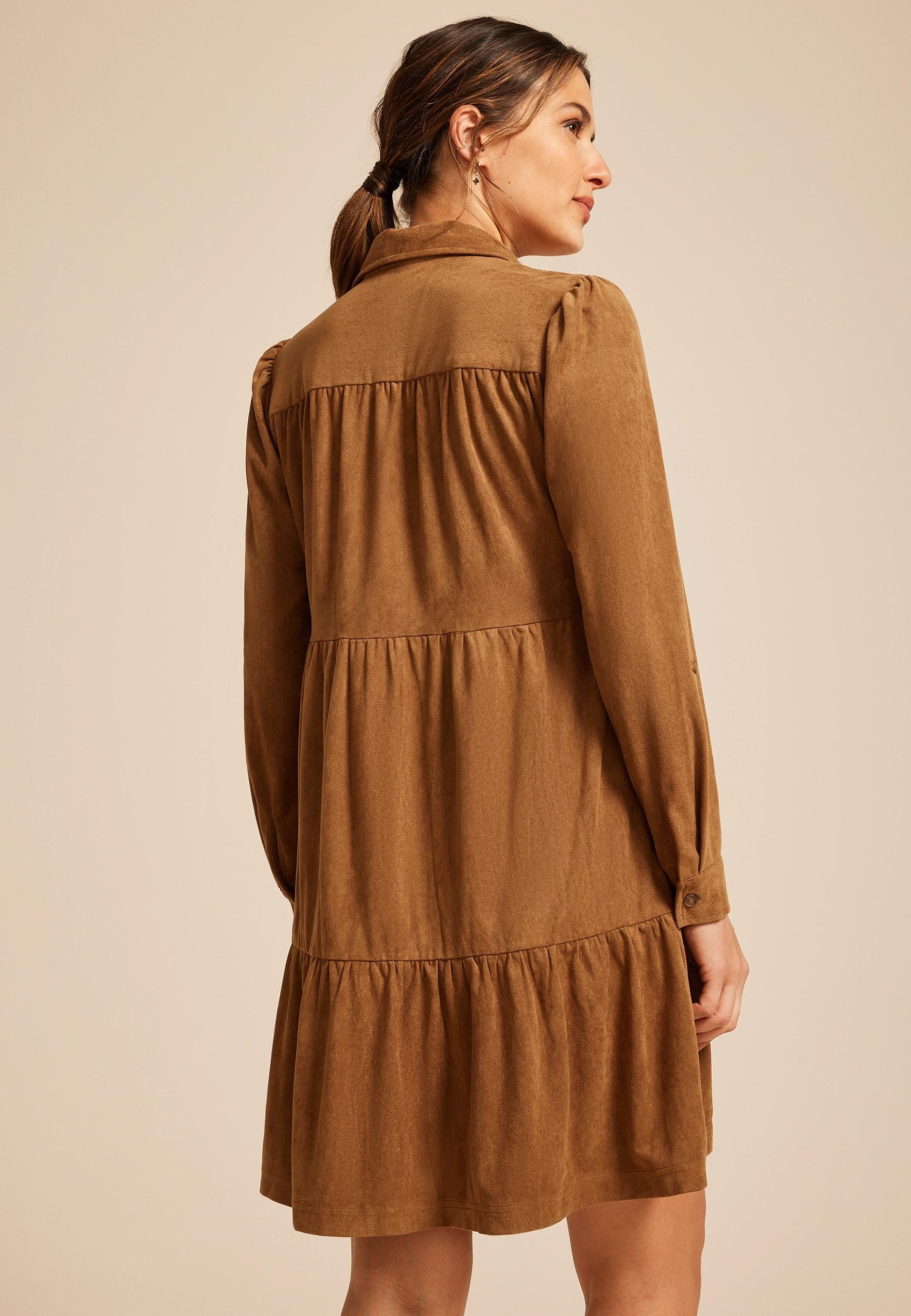 Faux Suede Button Down Babydoll Dress Product Image