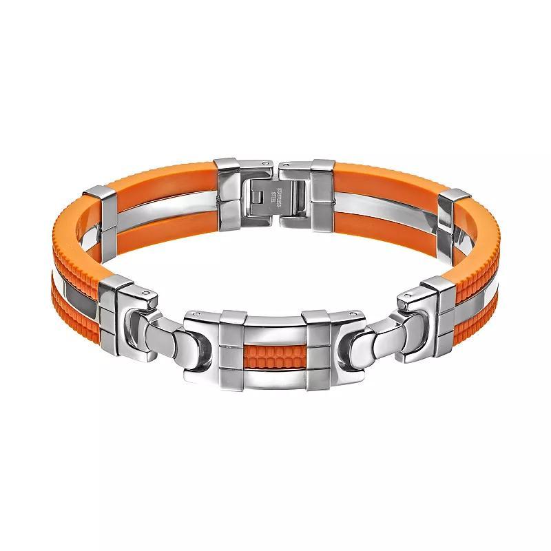 Stainless Steel and Rubber Bracelet - Men, Men's, Size: 8.5", Orange Product Image