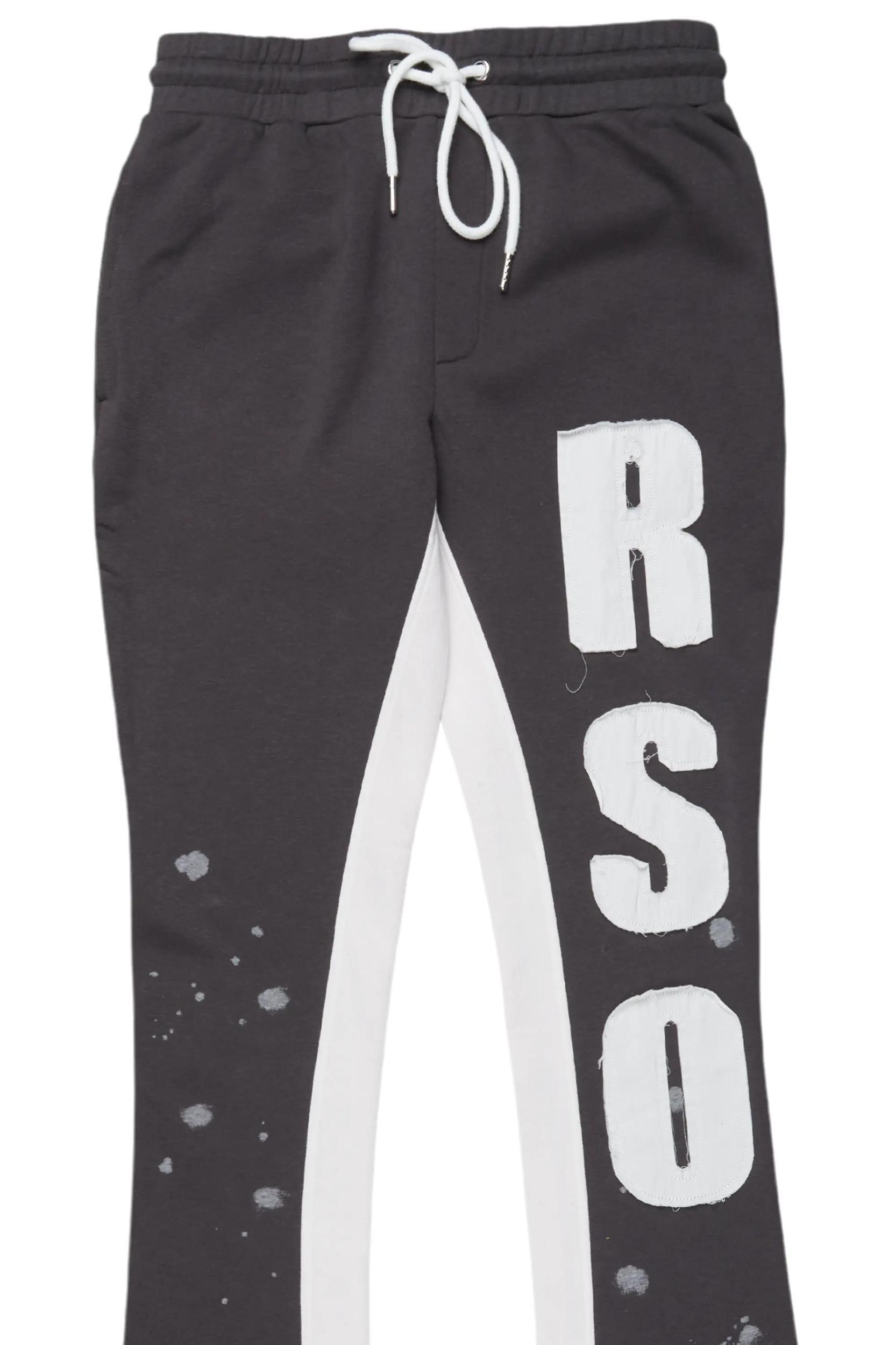 Uko Vintage Grey Patchwork Stacked Flare Track Pant Male Product Image