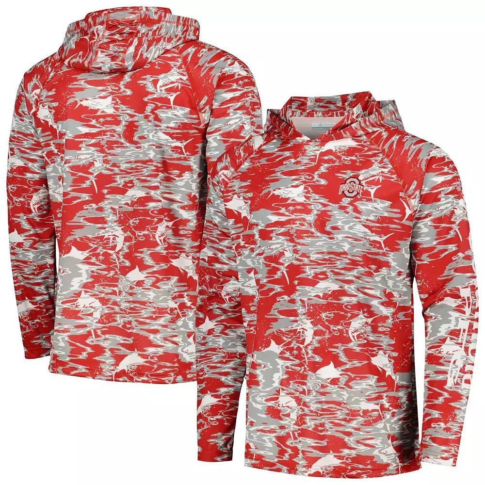 Men's Columbia  Scarlet Ohio State Buckeyes PFG Terminal Tackle Omni-Shade Rippled Long Sleeve Hooded T-Shirt, Size: Medium, Red Product Image