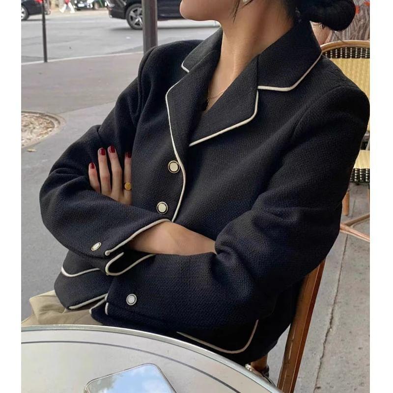 Notch Lapel Contrast Trim Single Breasted Blazer Product Image
