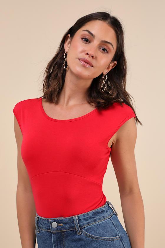 Constantly Stunning Red Backless Boat Neck Bodysuit Product Image