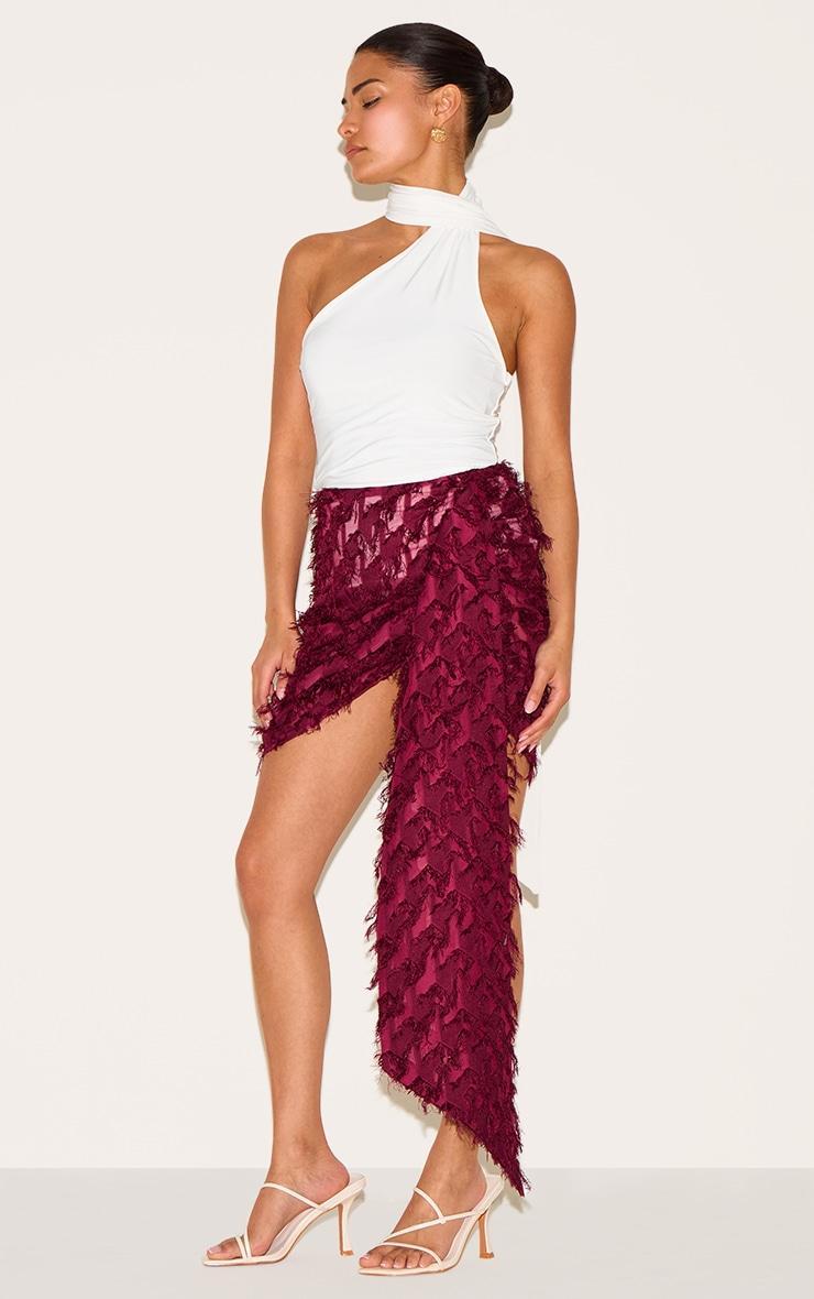 Petite Deep Red Textured Drape Side Mini Skirt Product Image