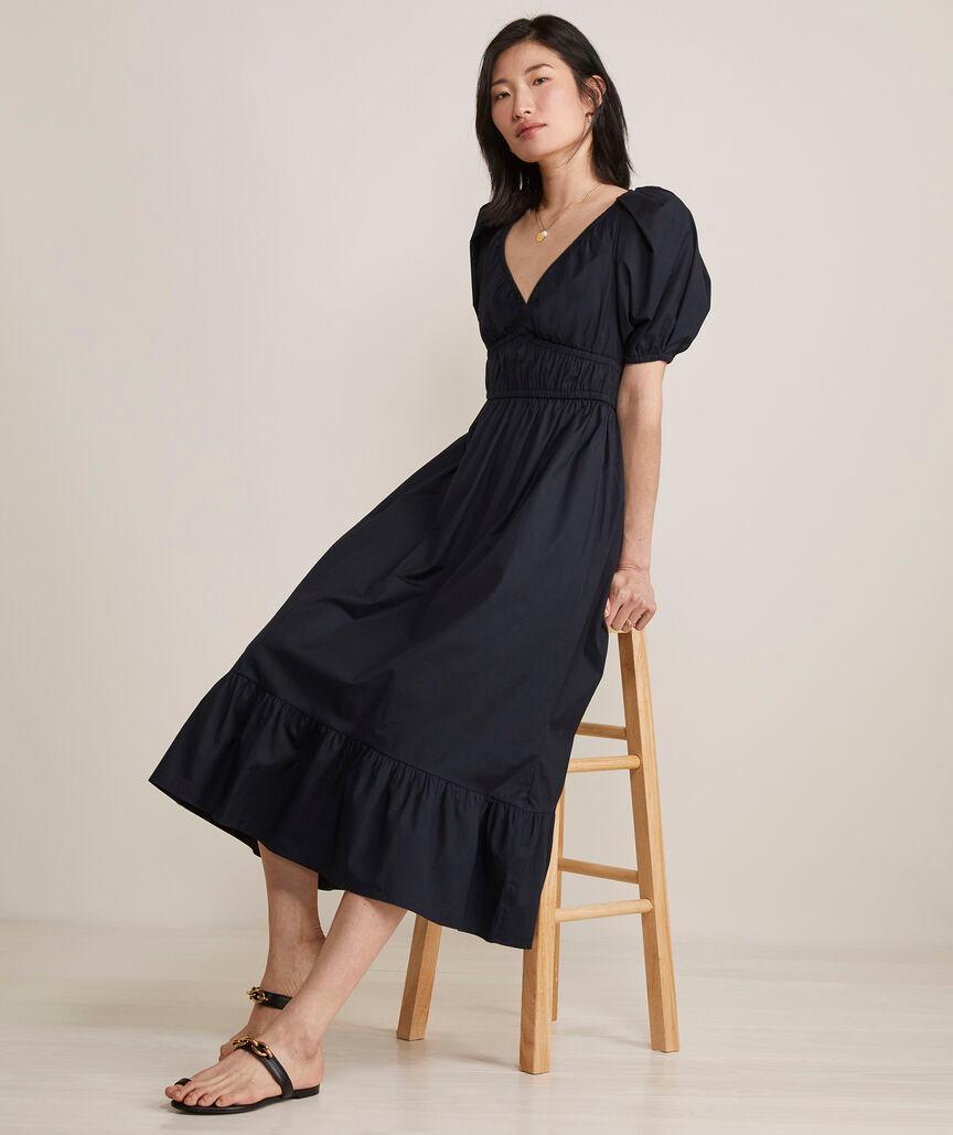 Marina Poplin Puff-Sleeve Midi Dress Product Image
