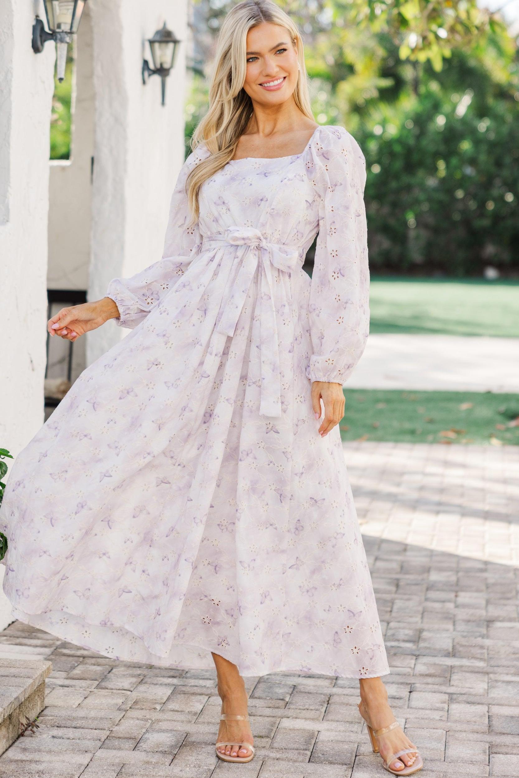 Feeling Just So Sweet Lavender Eyelet Midi Dress Female Product Image