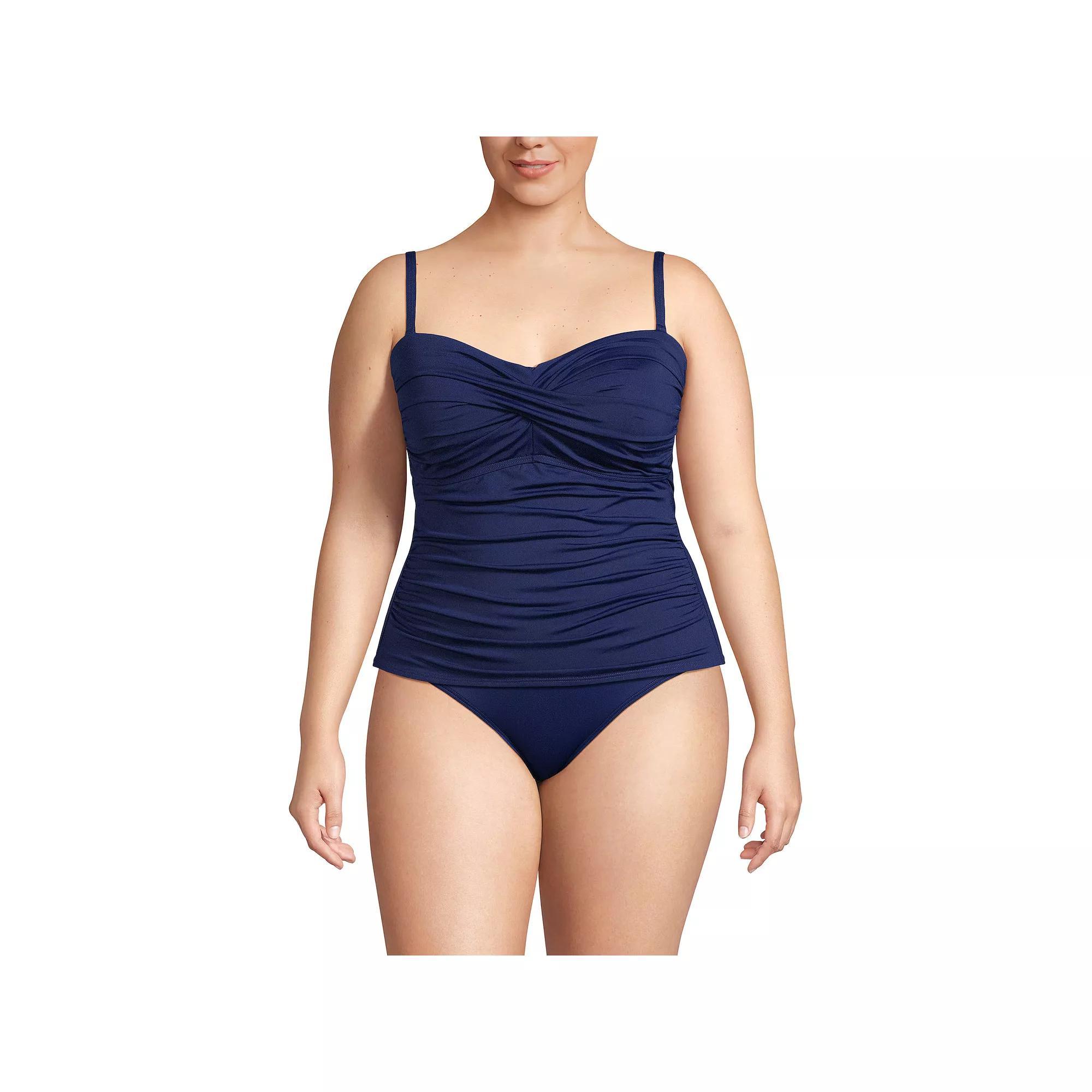 Plus Size Lands End Chlorine Resistant Bandeau Tankini Swimsuit Top, Womens Deep Blue Product Image