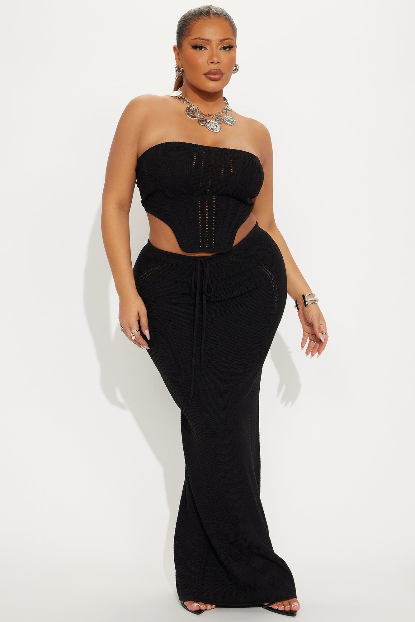 Lyla Crochet Maxi Skirt Set - Black Product Image