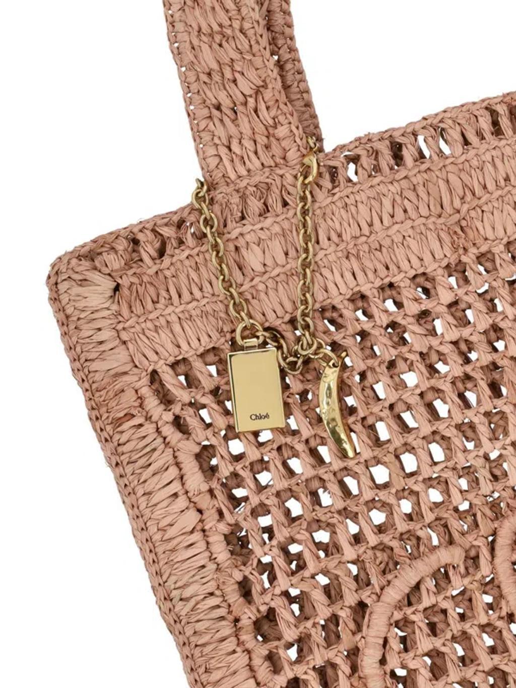 CHLOÉ Summer Banana Embellished Crocheted Embroidered Faux Raffia Tote In Beige Product Image
