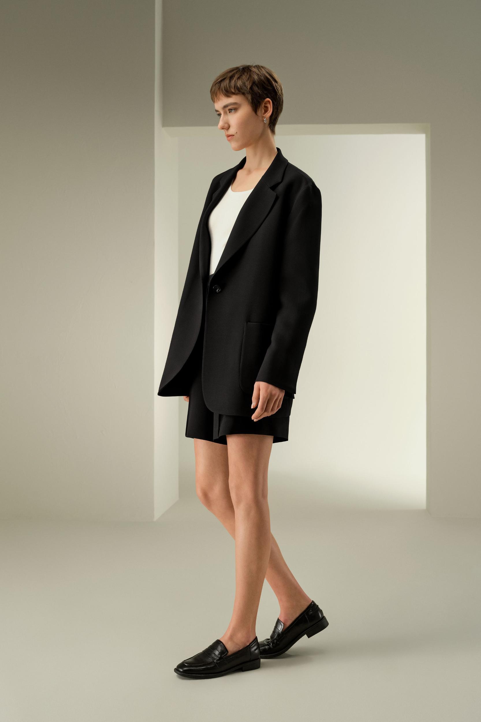 Single-Button Silk-Wool Blend Blazer Product Image