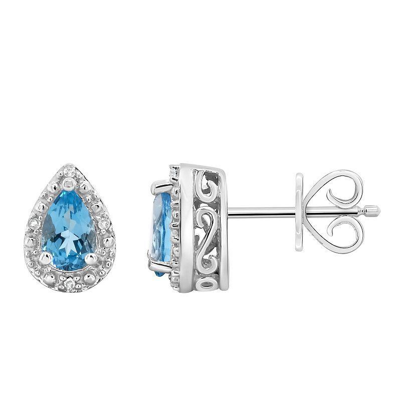 Celebration Gems Sterling Silver Pear Shaped Genuine Amethyst Diamond Accent Stud Earrings, Women's, Blue Topaz Product Image
