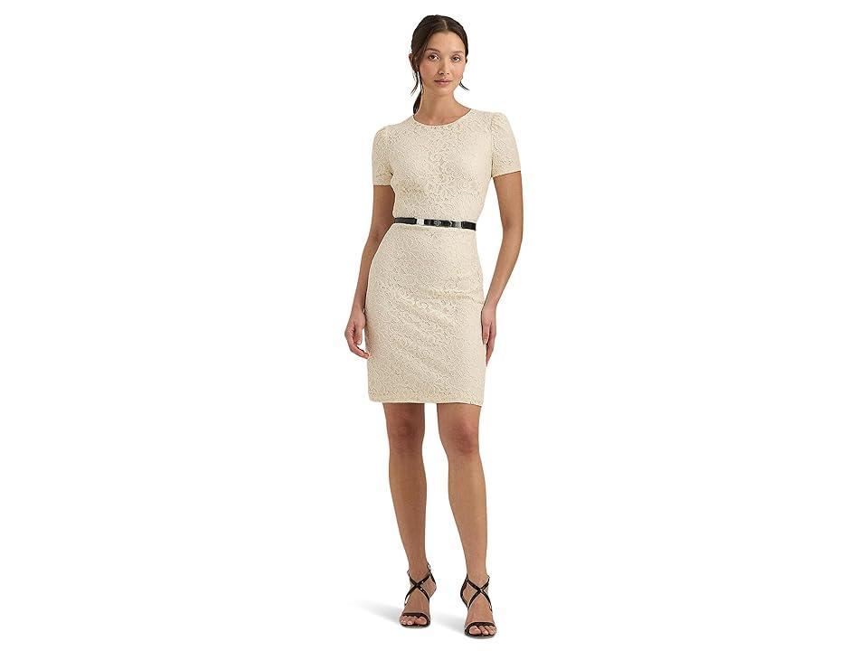 Lauren Ralph Lauren Lace Puff-Sleeve Cocktail Dress (Pale Azure) Women's Dress Product Image