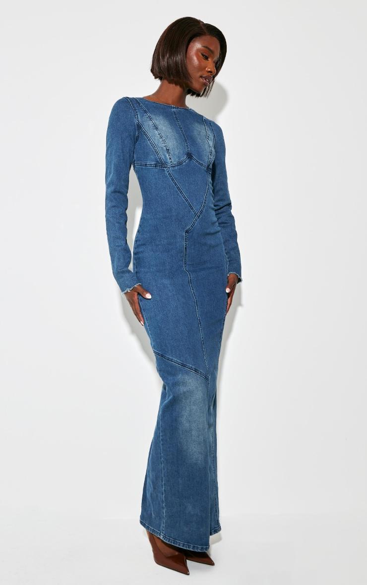 Tall Indigo Long Sleeve Bodycon Denim Dress Product Image