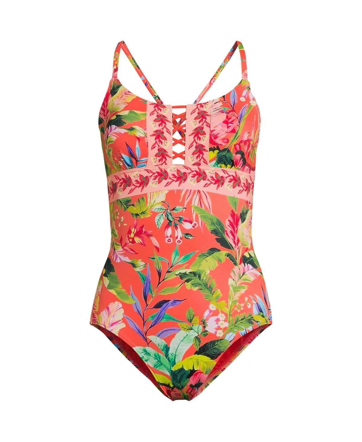 Lands End Womens Chlorine Resistant Lace Up One Piece Swimsuit - Deep sea Product Image