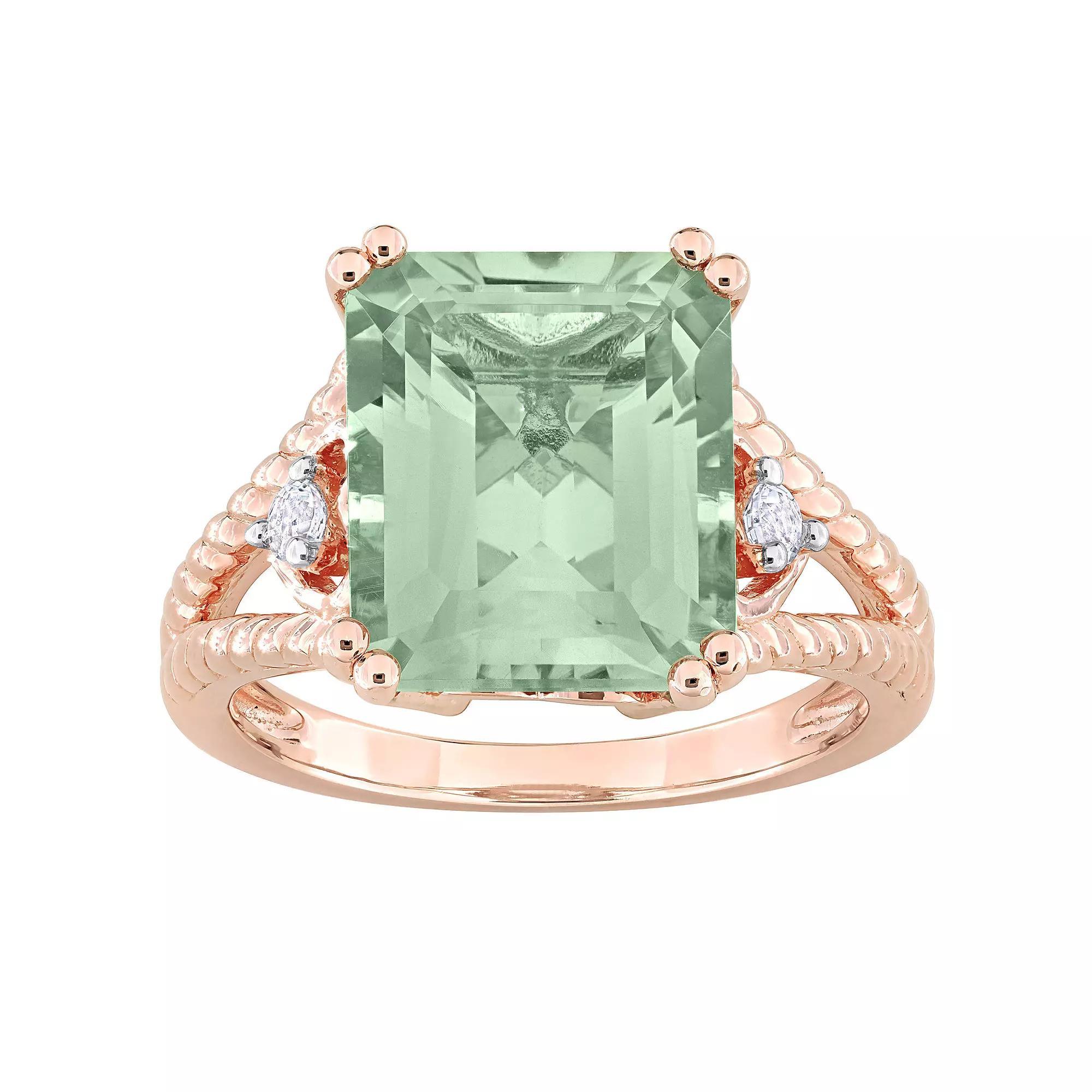 Stella Grace 18k Rose Gold Over Silver Green Quartz & White Topaz Cocktail Ring, Women's, Size: 7, Pink Tone Product Image
