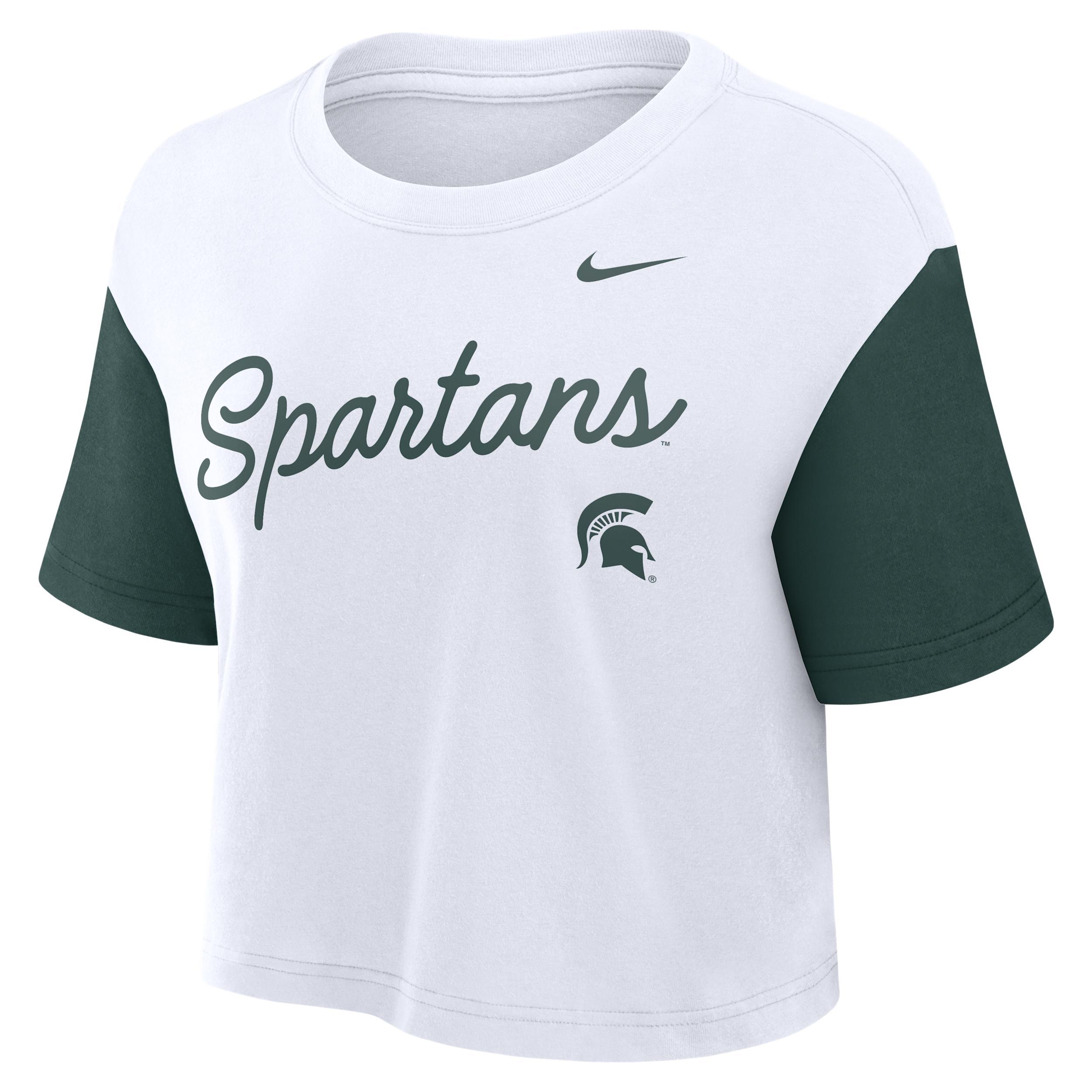 Michigan State Script Women's Nike Dri-FIT College Cropped T-Shirt Product Image