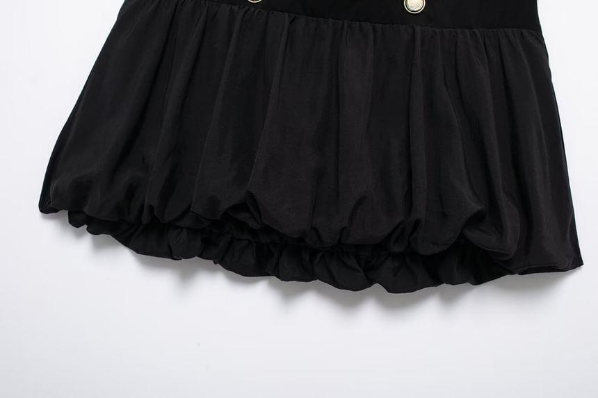 High Waist Double-Breasted Bubble Hem Mini A-Line Skirt Product Image