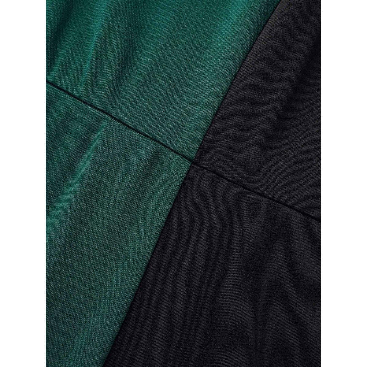 Plus Size Crew Neck Color Contrast Patchwork Dress DarkGreen Women At the Office Contrast Knit Dresses Bloomchic 14-16/1X Product Image